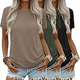 Ficerd 3 Pack Women's Short Sleeve T-Shirts, Loose Fit Crew Neck Tunic Tops Casual Solid Basic Tee Shirts Curved Hem Blouses