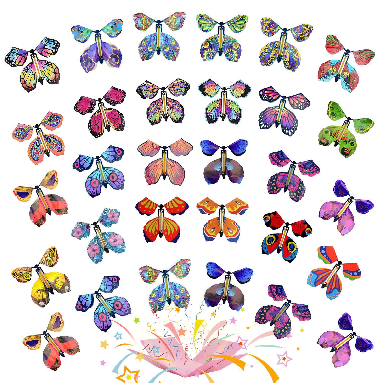 TSHAOUN 40 Pieces Magic Flying Butterfly Rubber Band Powered Butterfly Magic Fairy Flying Butterfly Card for Birthday Gifts, Performance Props, Surprise Gifts, Magic Show Decoration (Random Color)