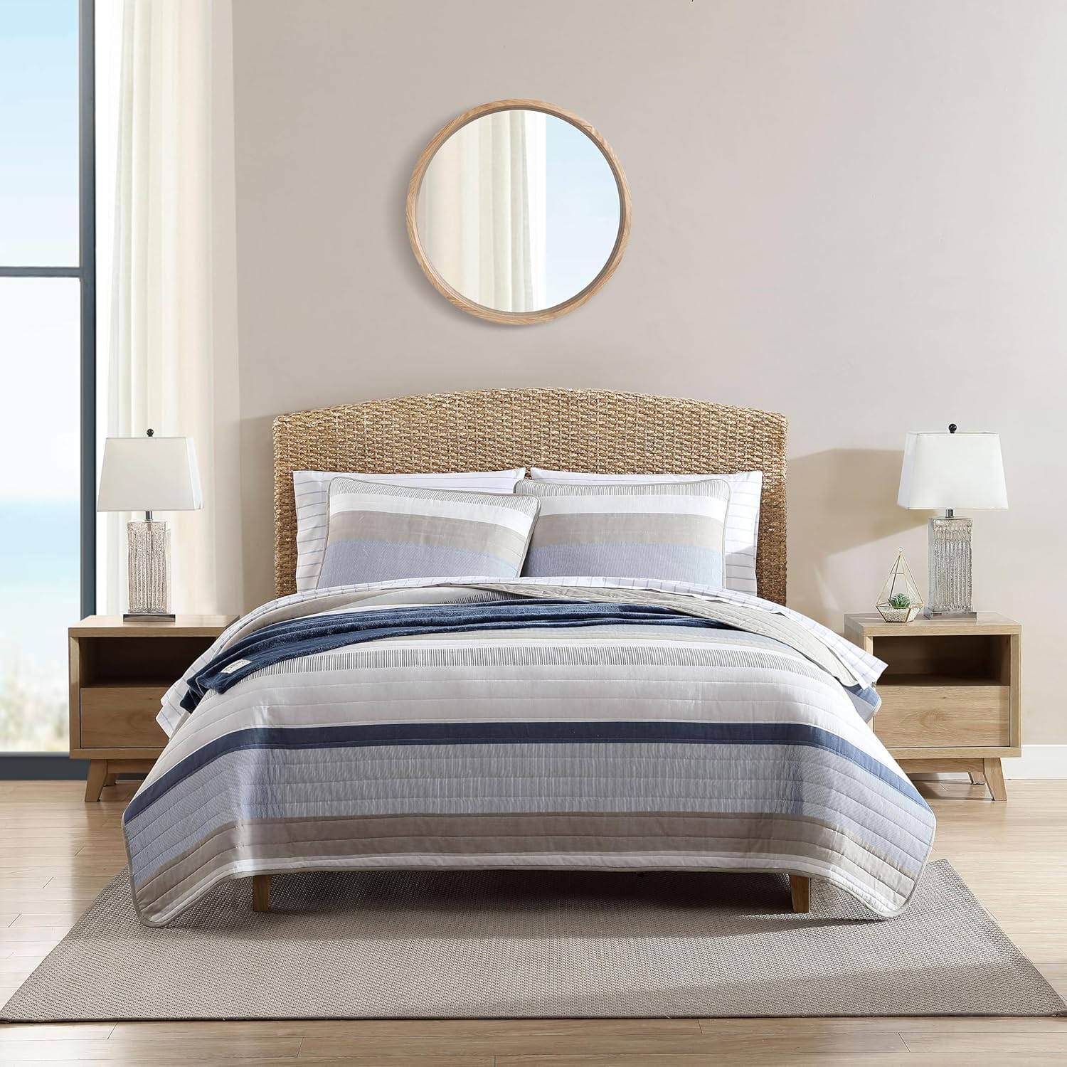 Photo 1 of ** ONLY PILOW** Nautica - Queen Quilt, Soft & Breathable Cotton Bedding with Medium Weight Feel, Reversible Piece Bed with Matching Pillowcases (Galewood Blue)