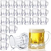 JUXINGDAZYF Plastic Beer Mug 2 Oz, 24 PCS Mini Beer Mug Shot Glasses, Heavy Base Clear Mini Beer Mugs, Small Plastic Shot Cups for Party Drink, Beer, Whiskey, Tequila, Vodka