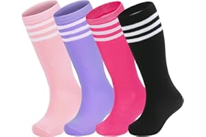 Zando 4 Pairs Kids Soccer Socks Baseball Softball Youth Athletic Boys Girls Knee High Socks