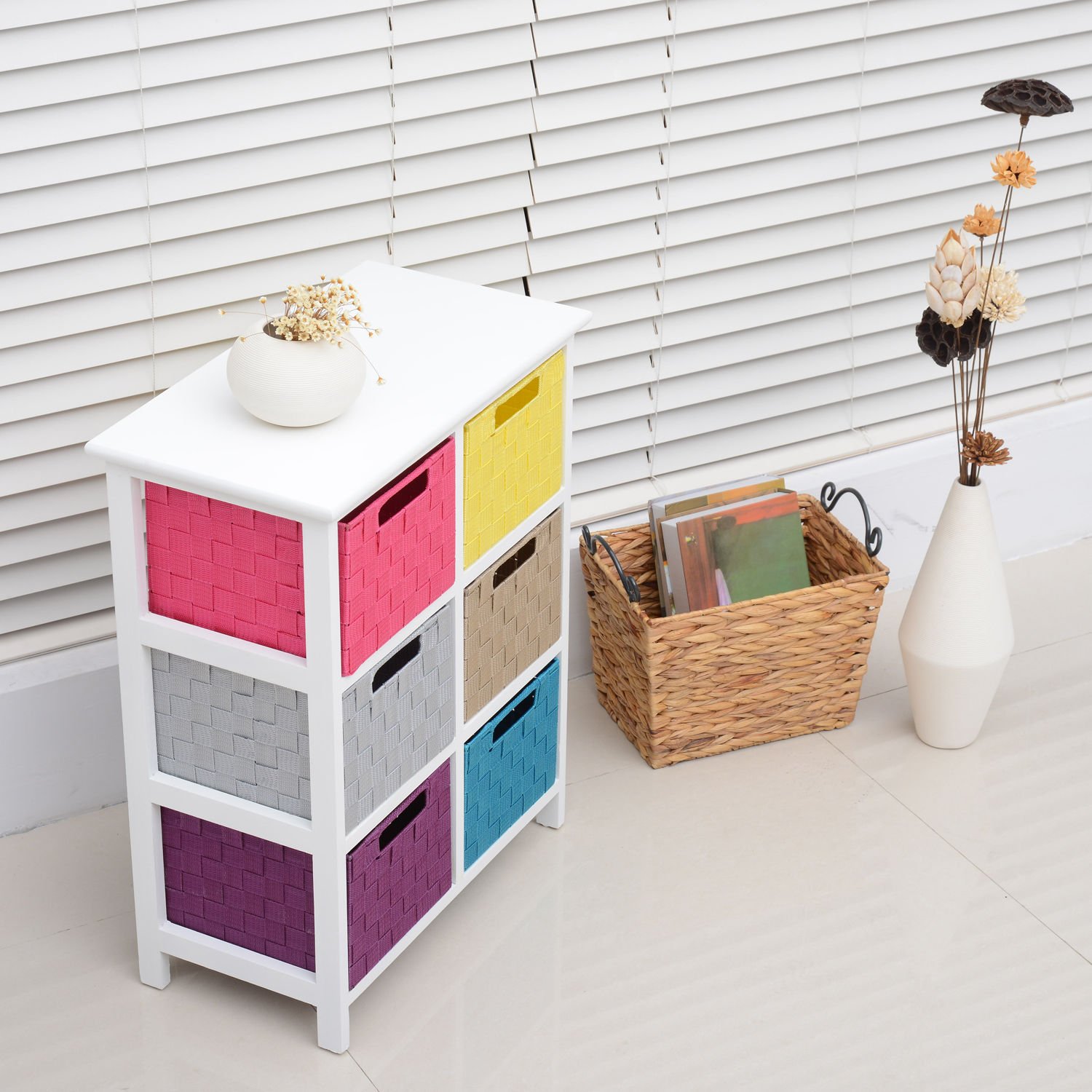 Homcom 3 Tier 6 Multicoloured Drawers Storage Cabinet Baskets