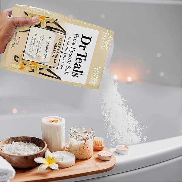 DR TEAL’S EPSOM SALT MAGNESIUM SOAK, LIMITED EDITION COZY VANILLA SEASON, 3LBS