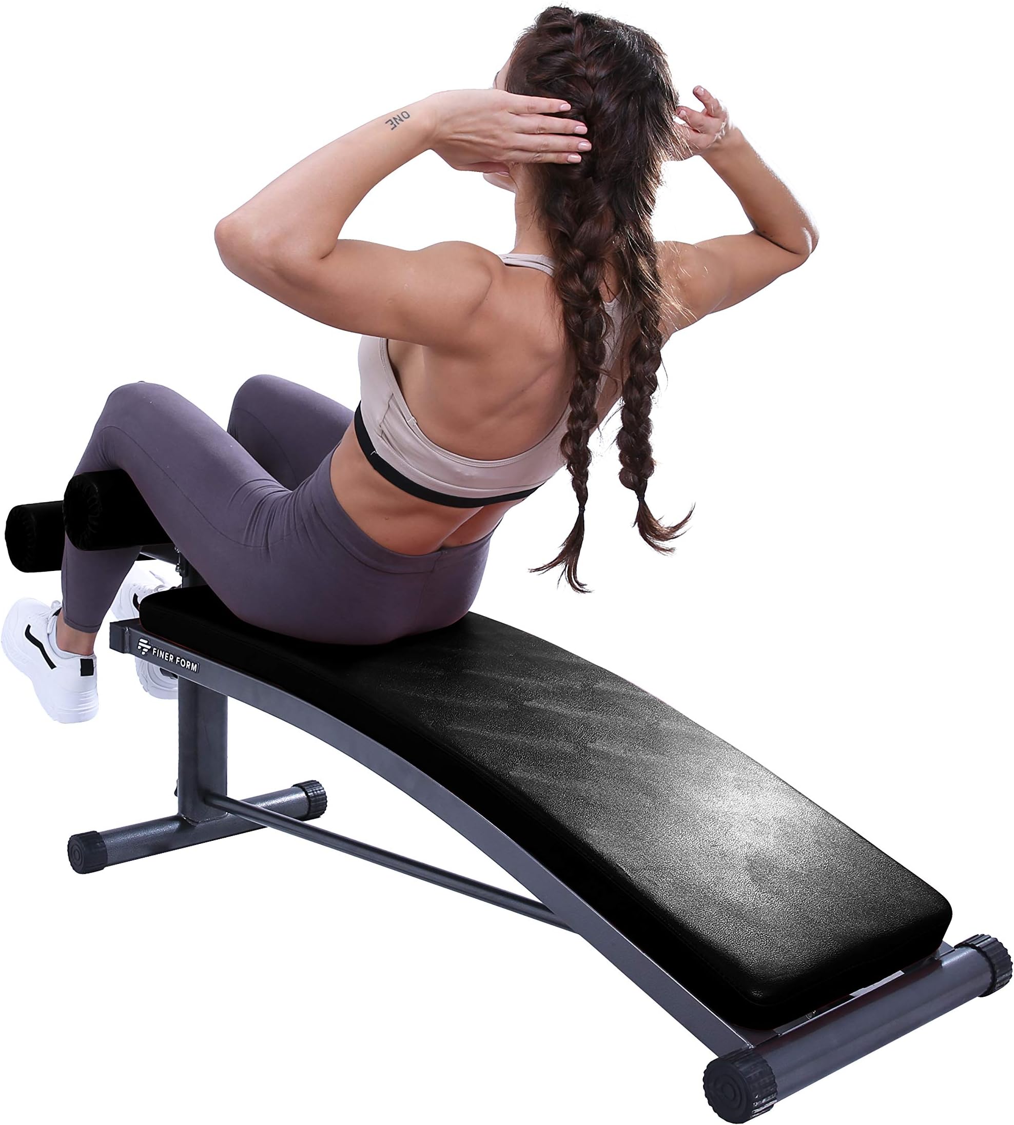 Finer Form Sit Up Bench with Reverse Crunch Handle for Ab Bench Exercises - Abdominal Exercise Equipment with 3 Adjustable Height Settings