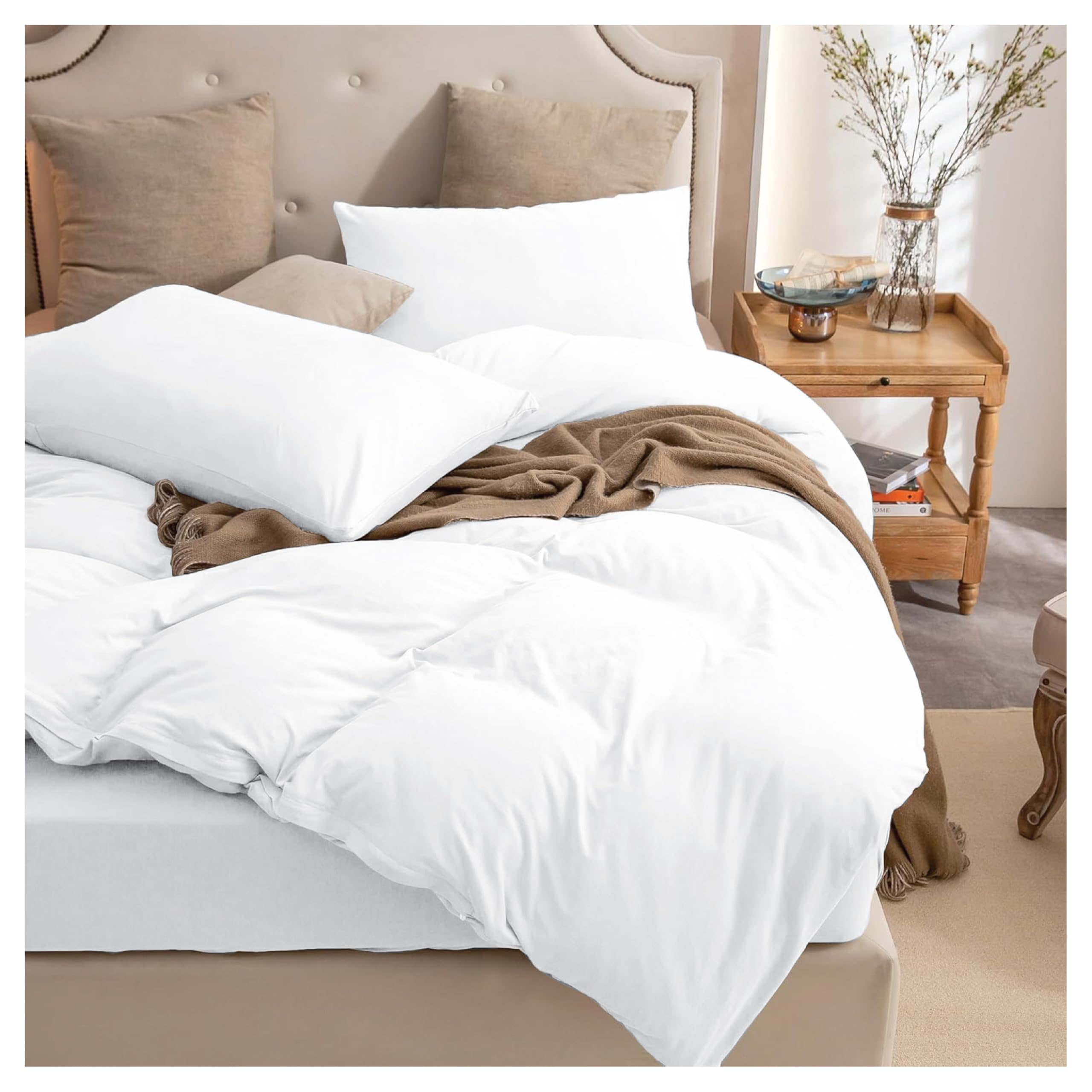 Ev Dekor® DVS729 Duvet Cover Sets White - Soft Microfibre Polyester King Duvet Cover with Pillow cases - Bedding Quilt Cover Set (White, King)