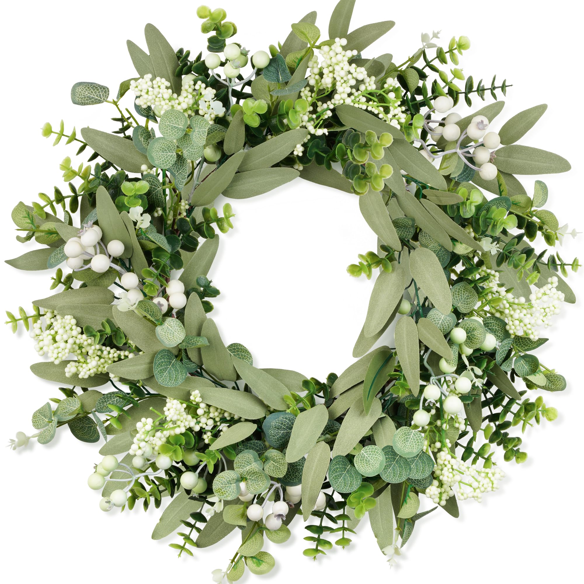 COLORSPEC Eucalyptus Wreath for Front Door, 50 cm/20 inch Spring Summer Green Wreath, Lifelike Artificial Small Door Wreath Decoration for Farmhouse, Wedding, Home, Window, Wall, Fireplace