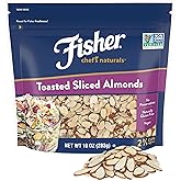 Fisher Chef's Naturals Unsalted Toasted Sliced Almonds 10oz Resealable Bag, Raw Nuts Perfect for Cooking, Baking & Snacking, 