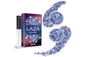 Laza Body Glitter, 2 Jars Holographic Chunky Sequins with Glitter Glue Perfect for Women Makeup Face Paint Festival Rave Outfits Hair Accessories Carnival Party Costumes - Purplish Blue Jellyfish