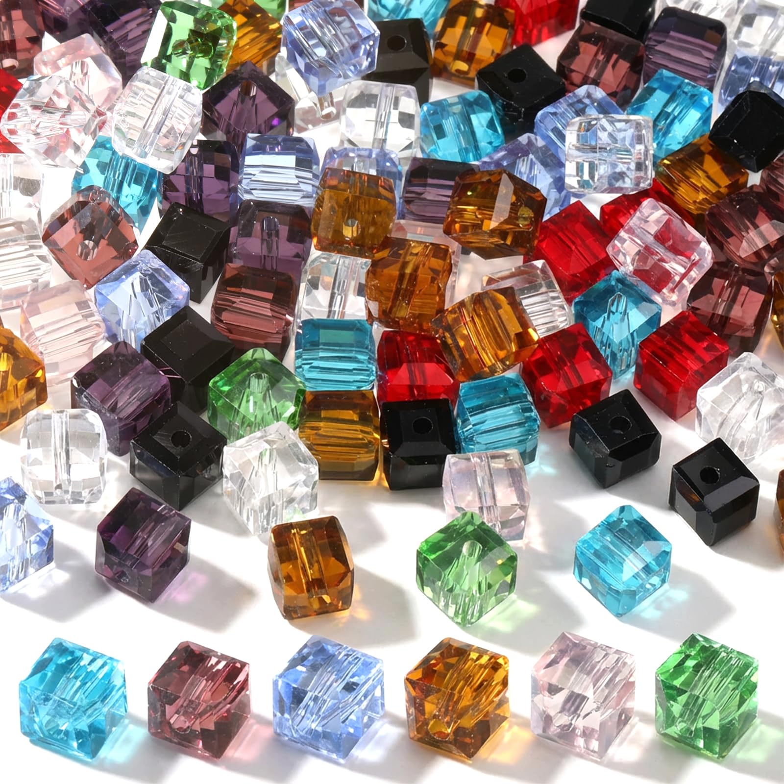Photo 1 of 100 Pcs 8mm Square Beads Glass, Crystal Beads Bulk for DIY Handcrafted Bracelet Necklace Earring Jewelry Making