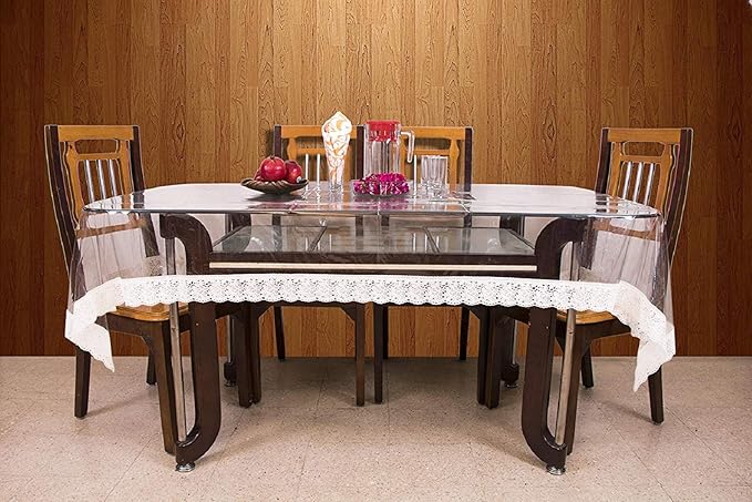 Kuber Industries PVC 6 Seater Transparent Dining Table Cover - White