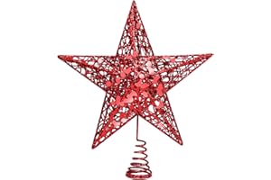 URATOT Glittered Christmas Tree Topper Metal Christmas Treetop Hallow Wire Star Topper for Christmas Home Decoration (8 inches, Red)