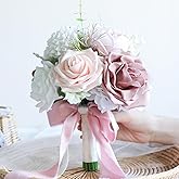 ponatia Dusty RoseWedding Bouquets for Bride Bridesmaid, Blush Pink Wedding Artificial Roses Flowers for Wedding Bouquets Ceremony, Anniversary (Dusty Rose & Blush)