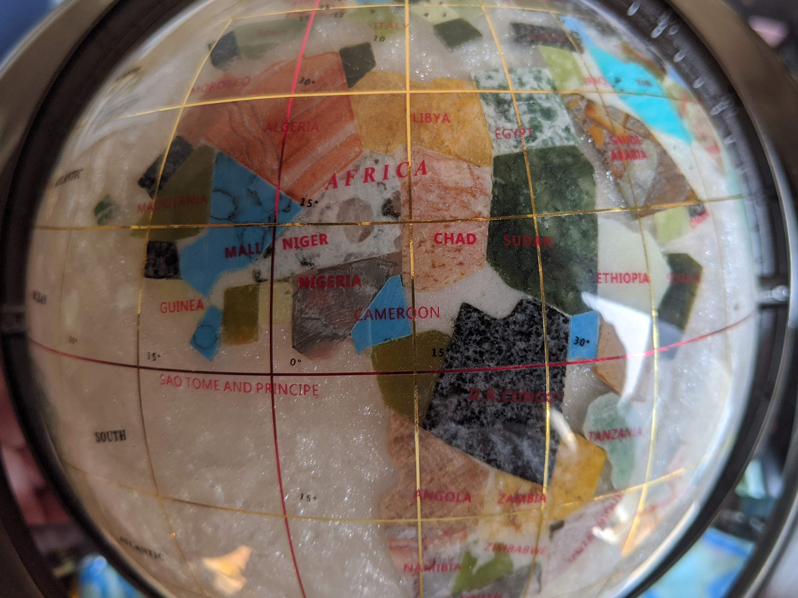 Unique Art 10-Inch by 6-Inch Pure Pearl Swirl Ocean Table Top Gemstone World Globe with Silver Tripod