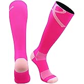 Pink Ribbon Breast Cancer Awareness Socks for Softball Baseball Football for Boys Girls Youth and Adult Over the Calf