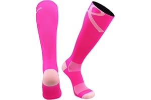 TCK Pink Ribbon Breast Cancer Awareness Socks for Softball Baseball Football for Boys Girls Youth and Adult Over the Calf