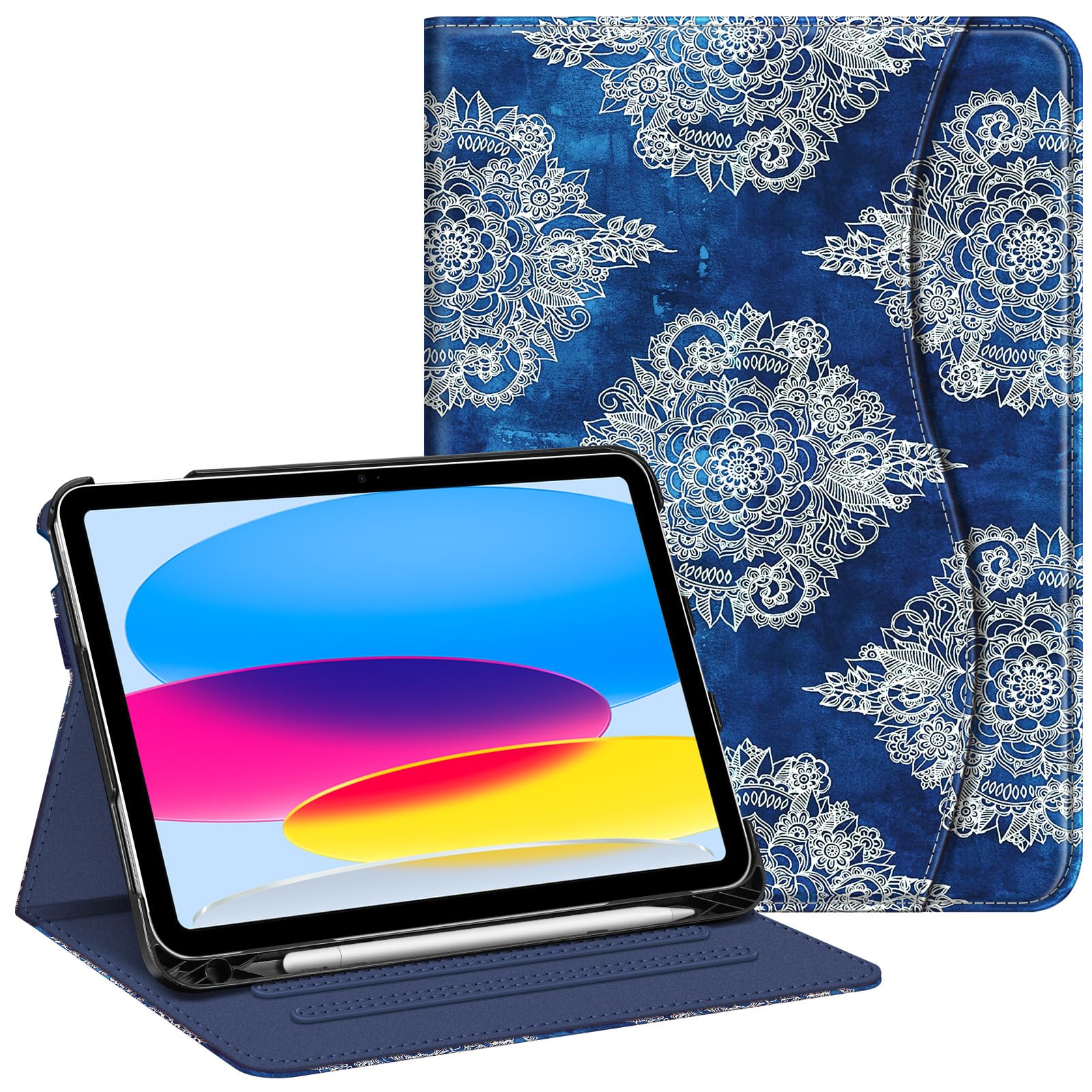 FINTIE Case for iPad (A16) 11th Generation 11 Inch (2025), iPad 10th Generation 10.9 Inch (2022), Multi-Angle Viewing Stand Cover w/Pencil Holder & Pocket, Auto Sleep/Wake, Indigo Dreams