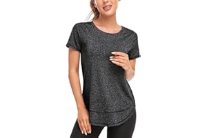 Abrooical Women's Short Sleeve Workout Shirts Crewneck Sports Yoga Running Dry Fit Tops Side Split Tee