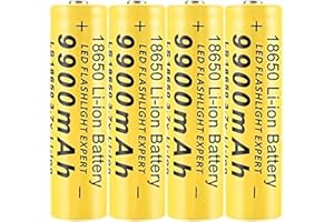 3.7 V Rechargeable -ion, 9900 mAh, high Capacity Button top for LED, Headlight, Devices, 4 Units