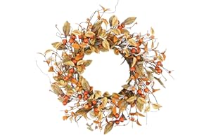 YNYLCHMX 18" Fall Wreaths for Front Door, Artificial Autumn Wreath, Fall Door Wreath with Eucalyptus Leaves and Berries for Home Porch Window Wall Farmhouse Decor, Indoor Outdoor, Holiday Decor
