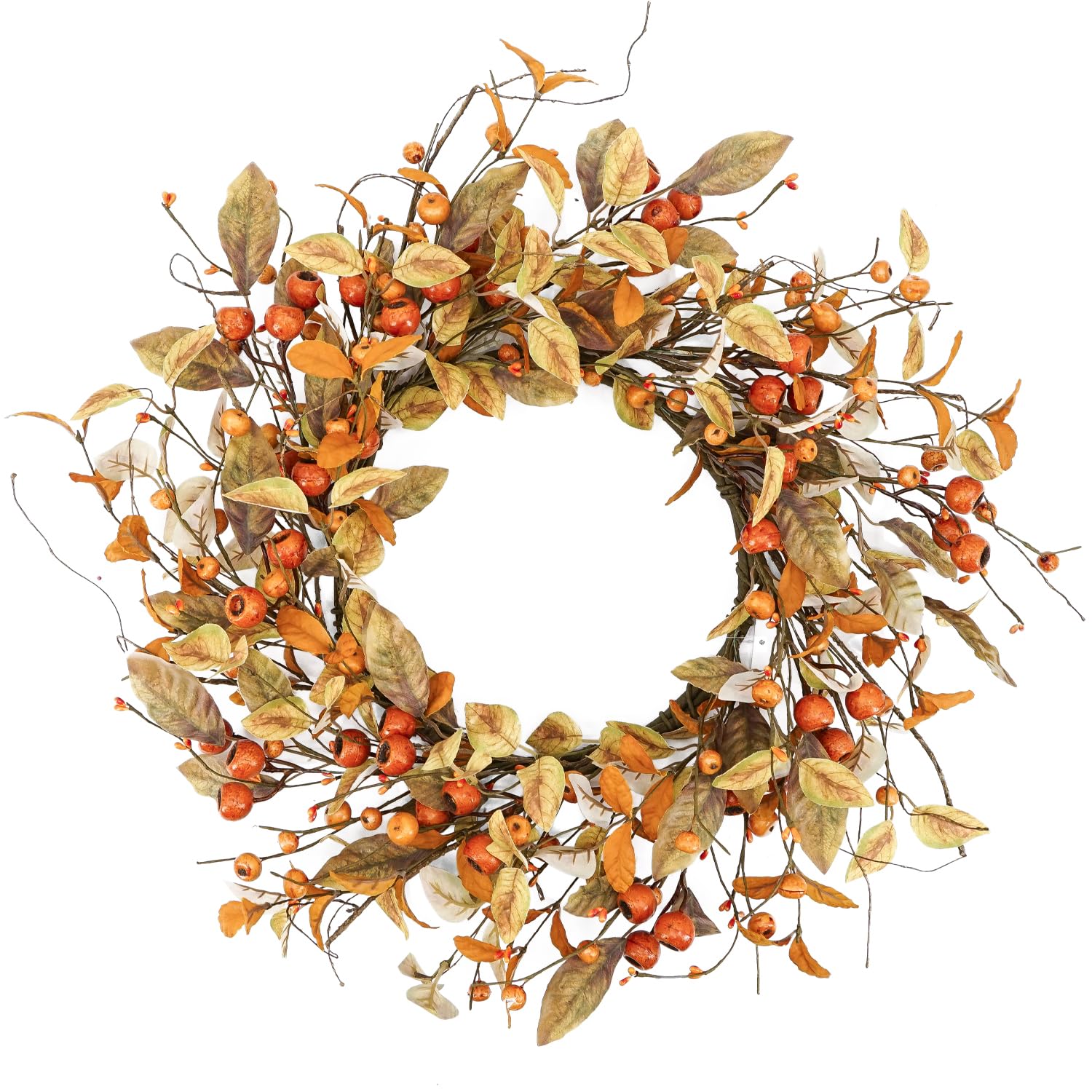 Photo 1 of YNYLCHMX 18" Fall Wreaths for Front Door, Artificial Autumn Wreath, Fall Door Wreath with Eucalyptus Leaves and Berries for Home Porch Window Wall Farmhouse Decor, Indoor Outdoor, Holiday Decor