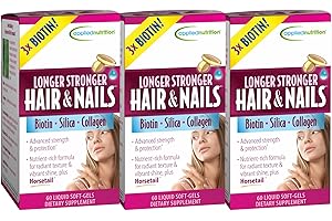 Applied Nutrition Longer Stronger Hair & Nails - 60 Liquid Soft-Gels, Pack of 3 - Biotin, Silica & Collagen - 90 Servings