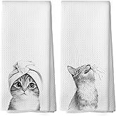 Mcehtle Funny Cat Bathroom Towels Set of 2, Cat Gifts for Women Cats Lovers Hand Towel, Bathroom Restroom Washroom Decorative Tea Towel Dish Towels 16x24 Inch