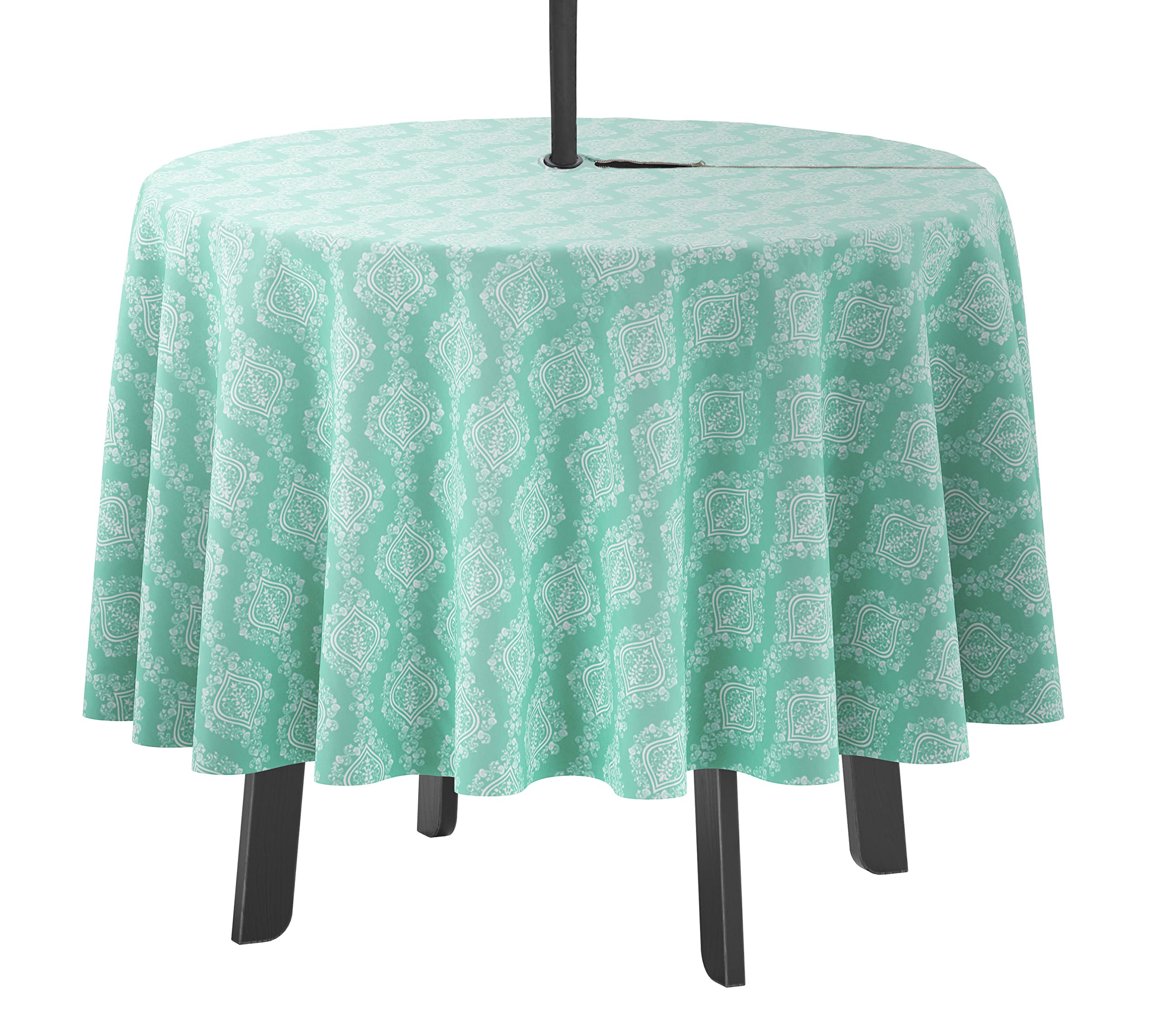 Vargottam Indoor/Outdoor Round Tablecloth 58 Inch Tablecloth with Umbrella Hole & Zip- Waterproof Table Cloth Table Covers for Backyard Table - Aquamarine