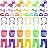 Panitay 80s Fancy Dress Costume Accessories Women Neon Gloves Headband Necklace Glasses Leg Warmer Bracelet Halloween Outfit