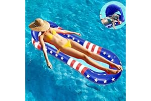 ALLADINBOX Inflatable Float with Canopy for Adults, 4th of July Mesh Pool Float Adult Inflatable Pool Float Raft with Shade Water Lounge, Independence Day Inflatable Pool Hammock with Canopy