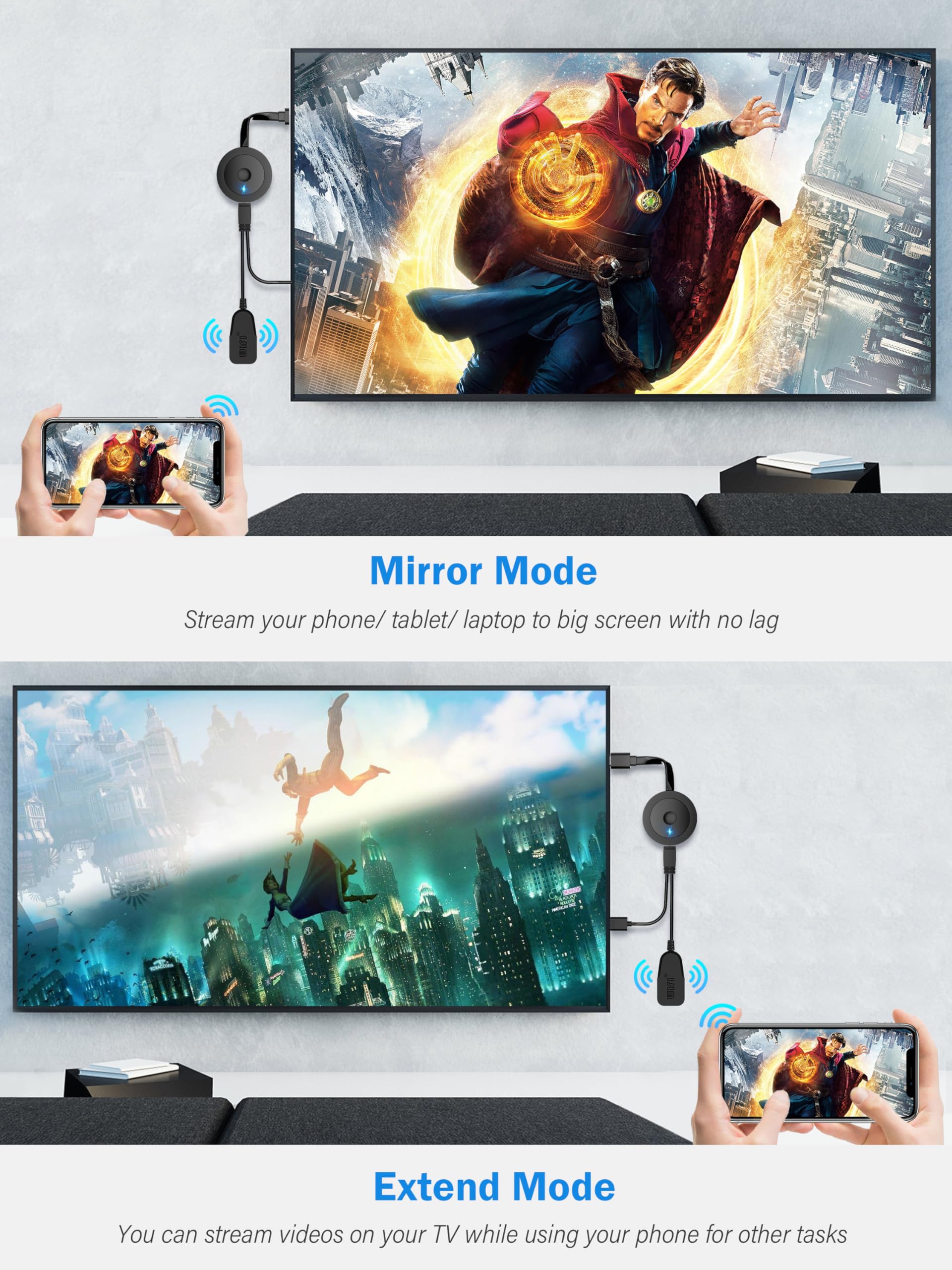 DARLYOR 4K 1080P Wireless Display Adapter, Cast PPT, Movies from i-Phone, Tablet, i-Pad, Laptop, PC to TV, Projector, Monitor - Wireless HDMI Screen Mirroring Dongle - Supports Airplay/Mircast/DLNA