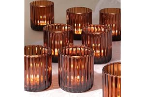 LANTTU Amber Large Votive Candle Holder Set of 8, Tea Lights Candle Holders for Wedding Table Centerpieces, Boho Decor, Home Dinner Birthday Party Decor, Bridal Shower and Holiday Decorations