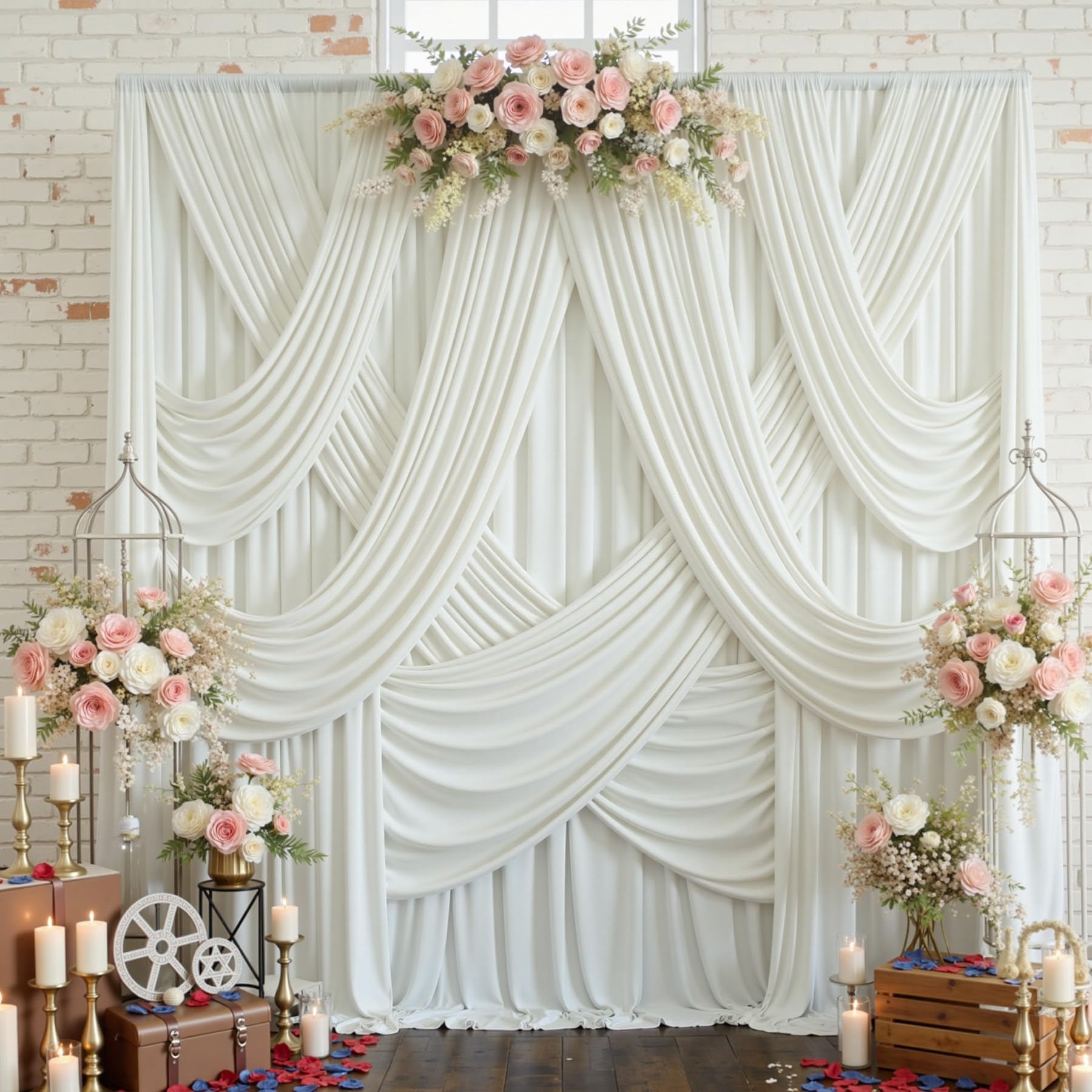 Photo 1 of 10x12ft Ivory Backdrop Curtain for Wedding Parties, Wrinkle Free 2 Panels Silky Polyester Photo Backdrop Drapes Back Drop Cloth Drapery for Birthday Photography Background Decor