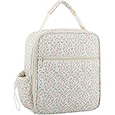 Sariiraw Cotton Quilted Insulated Lunch Box Cute Floral Lunch Tote Bag Reusable Quilted Lunch Box with Large Capacity for Women Men, Work, School, Picnic, Travel (Beige)