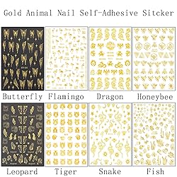 Gold Animal Nail Art Stickers, Butterfly Leopard