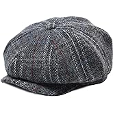 BOTVELA Men's 8 Panel Wool Blend Newsboy Flat Cap Herringbone Tweed Hat