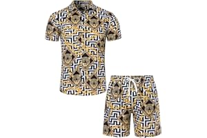Adovigo Mens Button Down Shirts and Shorts Set Luxury Barocoo Outfits Tracksuits for Men