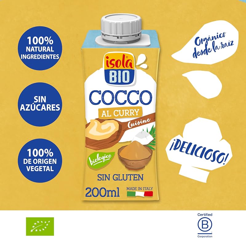 - Pacote de 15 cremes biológicos de coco e caril de 200 ml – alternativa vegetal para cozinhar, sem lactose, sem glúten, 100% biológico, ideal para molhos, arroz e receitas vegan – 200 ml