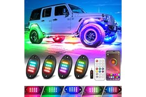 TDE EXPLORER.LIGHTING 4 Pods RGB+IC LED Rock Lights for ATV Golf Cart UTV Trucks Car SUV RZR SXS, Sync Music Smart Dream Color Chasing LED Lights Underglow Kit with APP/RF Control, Waterproof Vehicle Underbody Light 12V