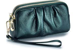 SMITH SURSEE Wristlet Wallets for Women Genuine Leather Wristlet Purses Ladies Ruched Wristlet Clutch Wallet Purses
