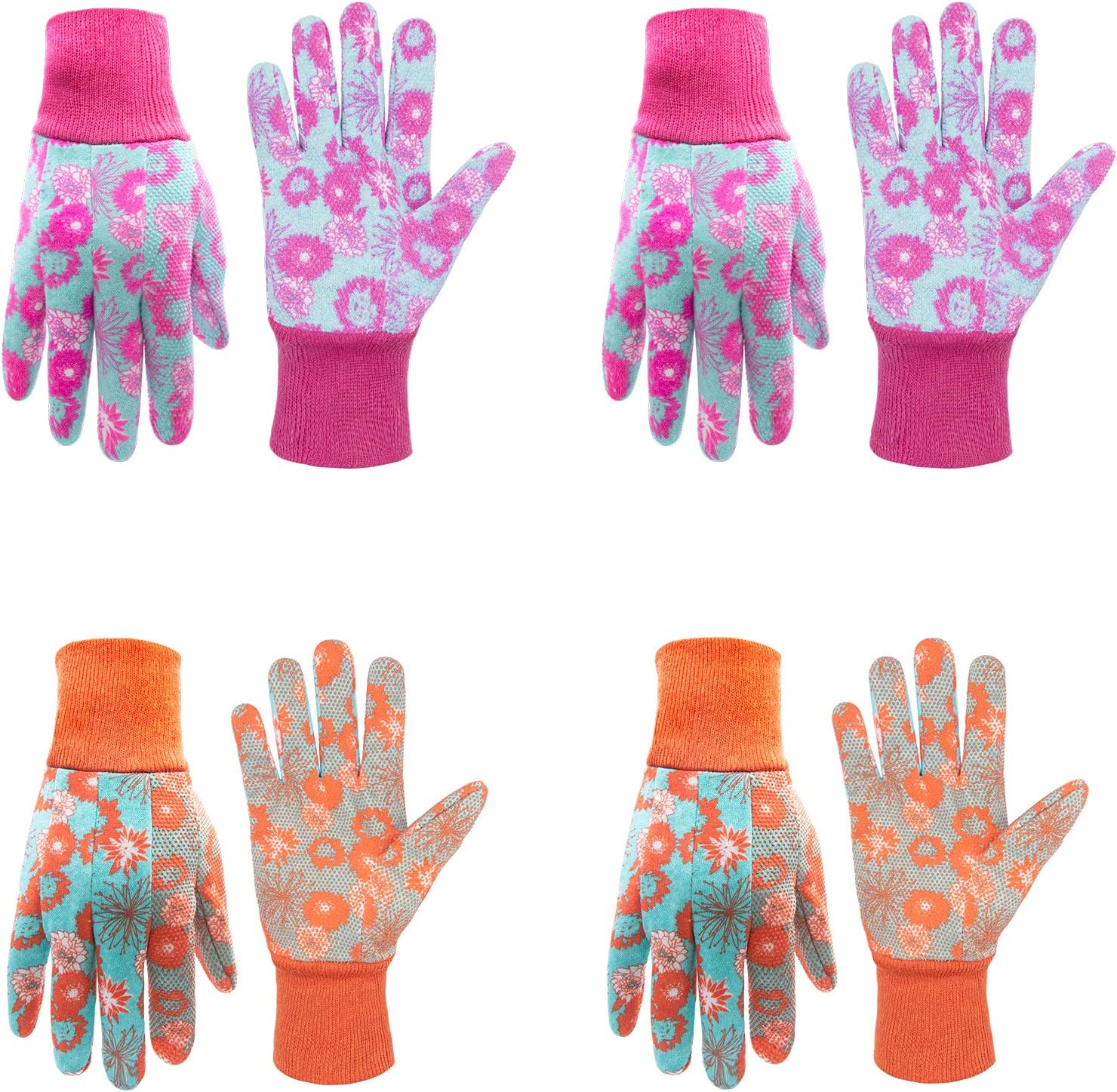 HANDLANDY Women Gardening Gloves, 4 Pairs Ladies Soft Jersey Garden