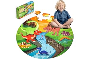 GEMOWN Floor Puzzles for Kids Ages 3-10 - Large 70 Piece Round Toddler Jigsaw Puzzles Toys - Preschool Learning Educational Gift (Dinosaur)
