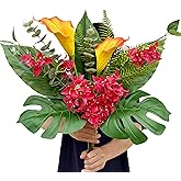 wardbum Artificial Tropical Bouquet Calla Lily Bougainvillea Flowers with Monstera Alocasia Fern Eucalyptus Greenery Stems for Home Office Hotel Table Vase Centerpieces Decor (Mixed Tropical Color)
