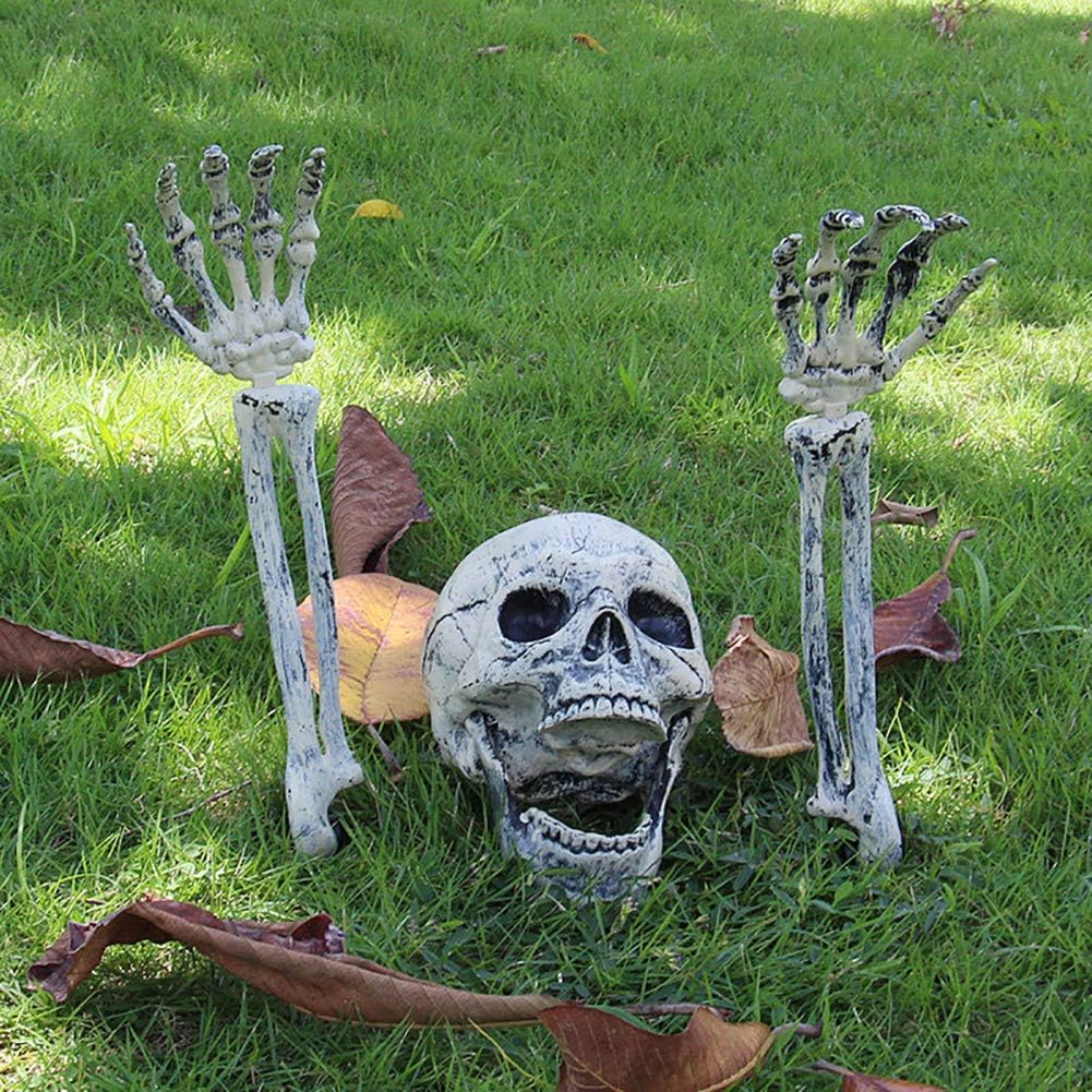 LAVAY Realistic Skull and Skeleton Arms Stakes for Indoor and Outdoor Garden Yard Lawn Stake Graveyard Best Halloween Skull and Skeleton Decoration