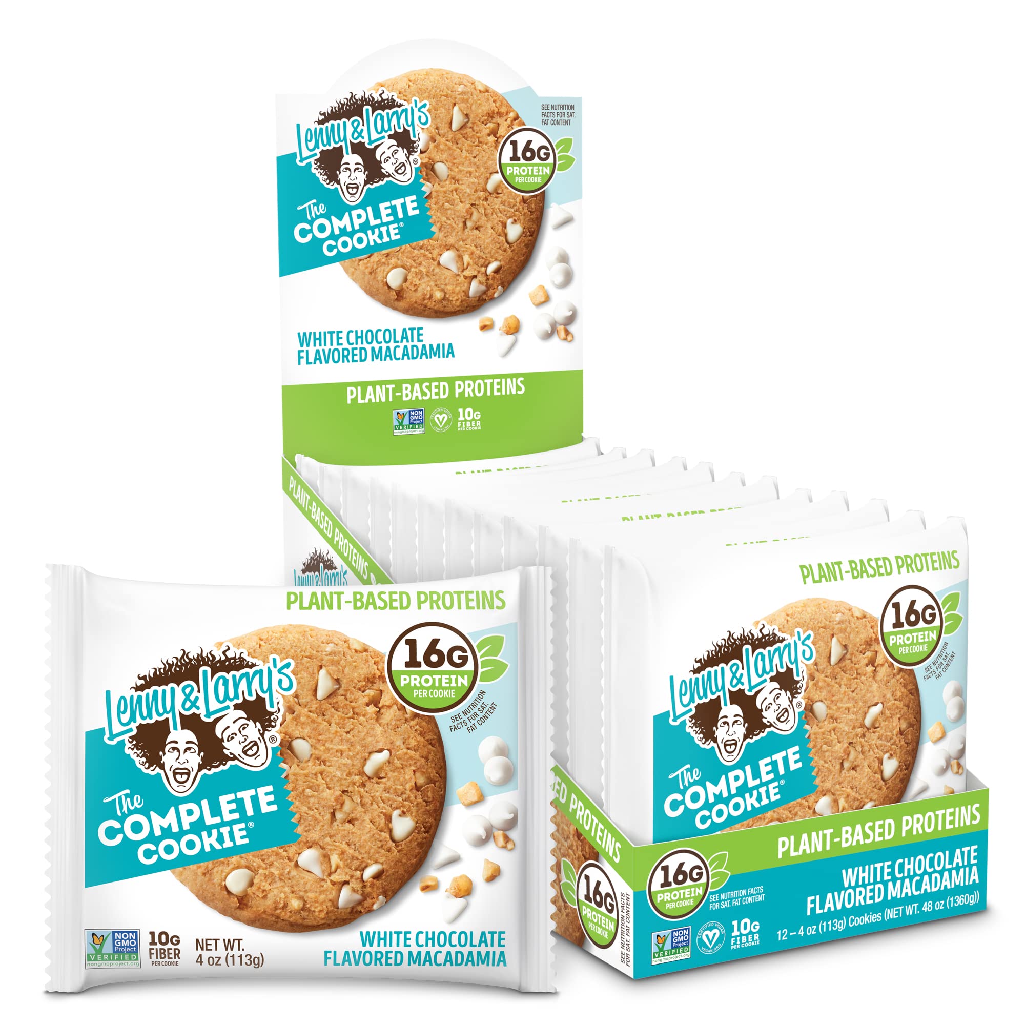 Lenny & Larry's The Complete Cookie, White Chocolate Macadamia, 14g Plant Protein, Vegan, Non-GMO, 113g. Cookie (Pack Of 12)