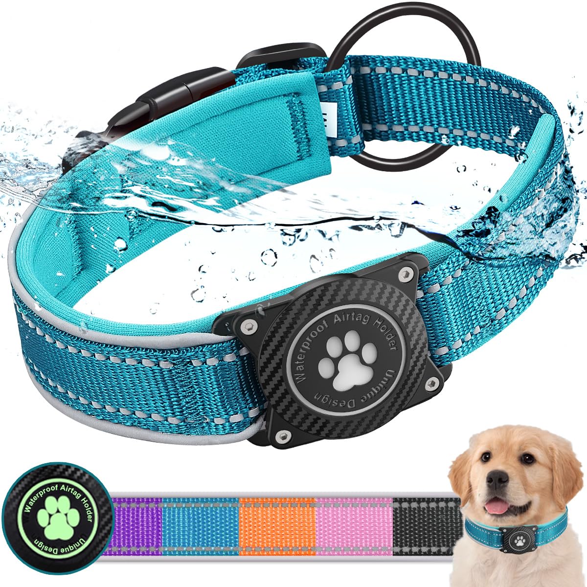 Ytanest Waterproof Airtag Dog Collar, Dog Collar with Apple Air Tag Holder, Reflective Dog Tracker Collar for Small Medium Large Dogs, Blue, S — image 1
