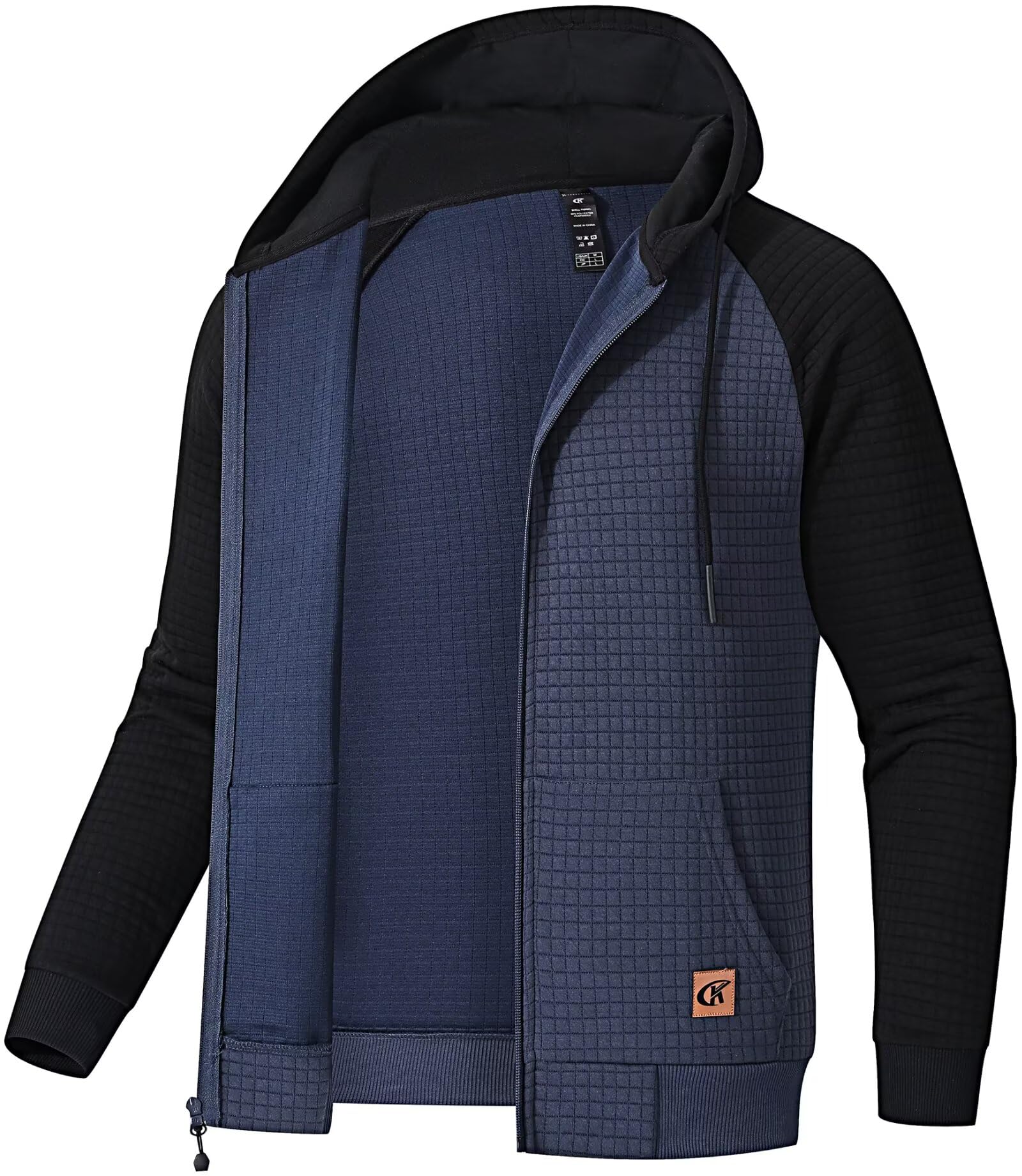 Photo 1 of Satankud Men's Jacquard PlaidCloth Raglan Sleeve Zipper Hoodie Sweatshirt GreyBlue/Black Medium