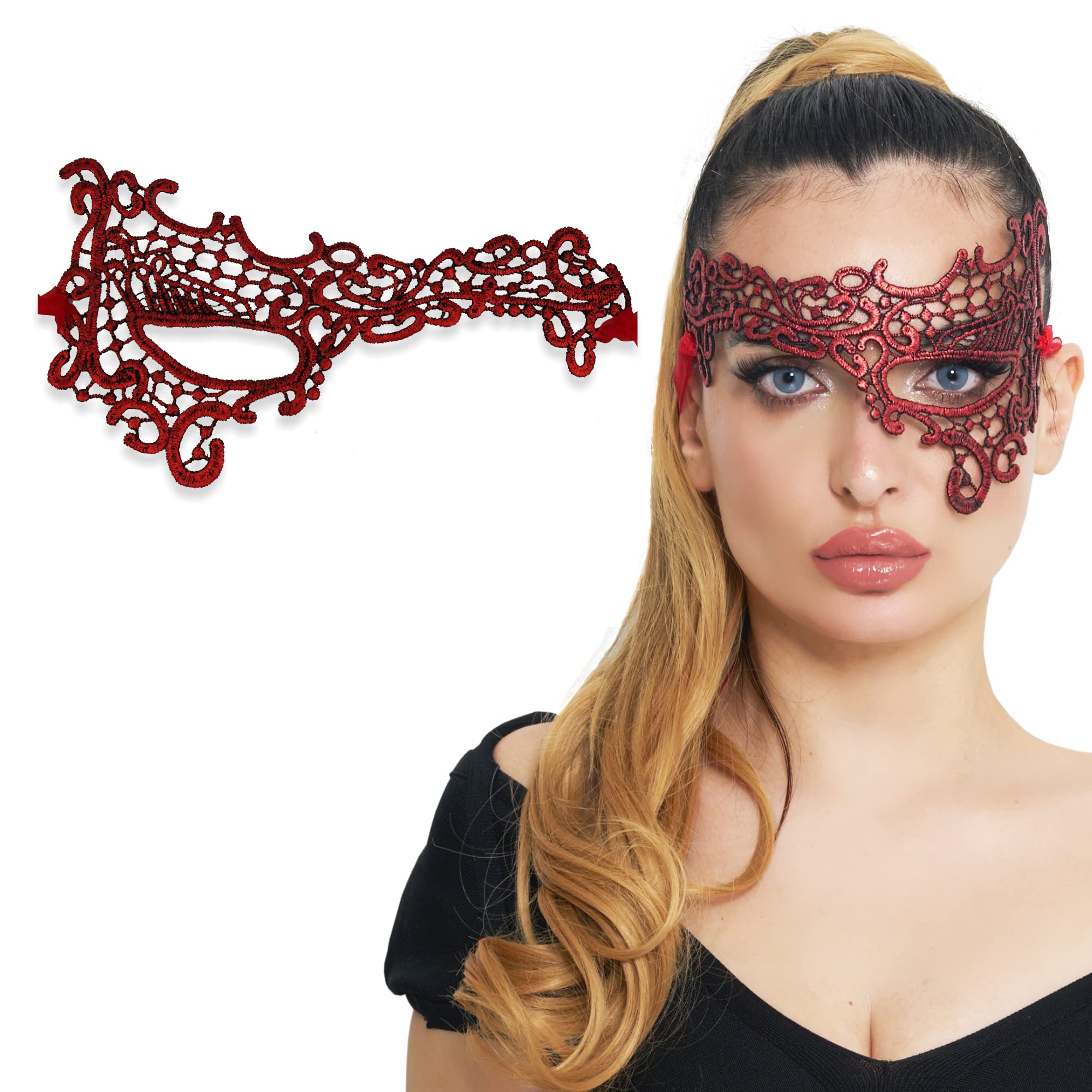 Masquerade Mask For Women Lace Masquerade Masks for Masquerade Party, Phantom Red, One Size