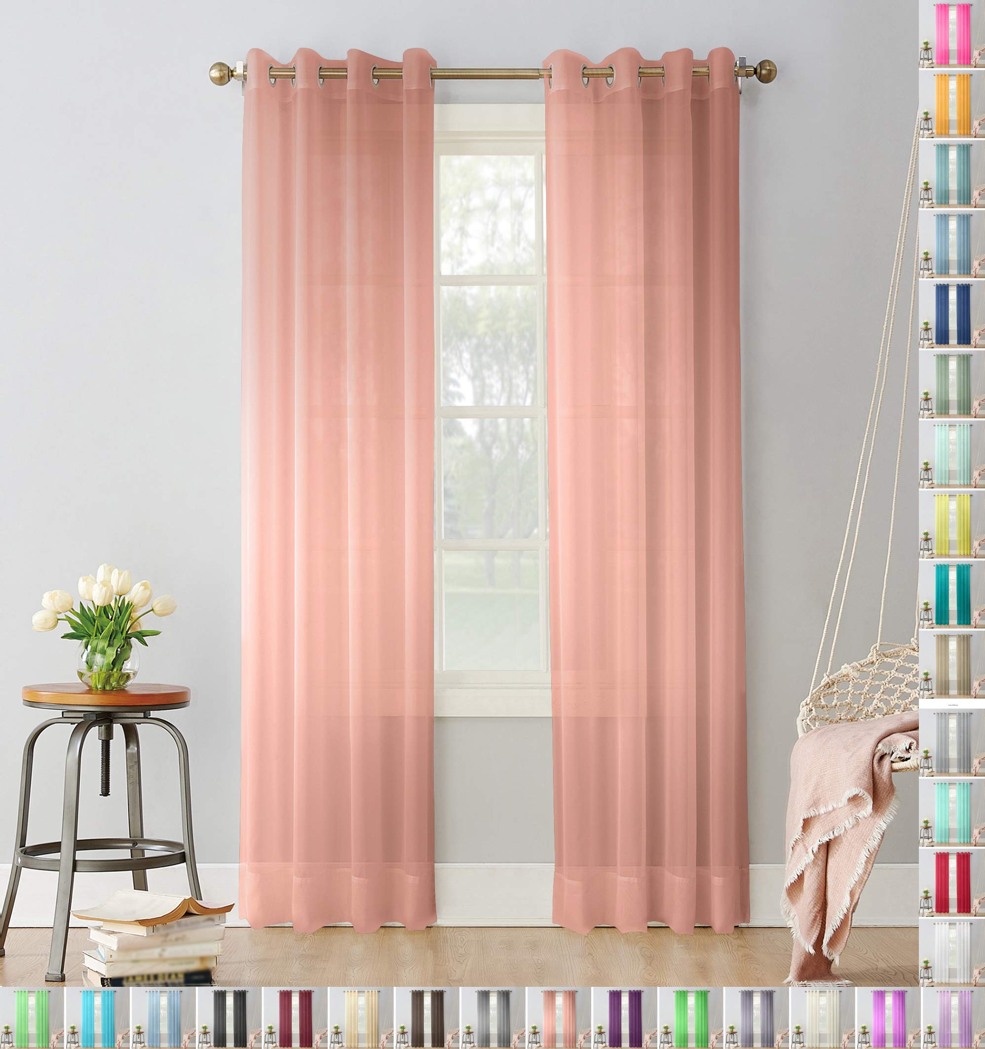 Megachest pair of sheer voile RING top (dusty rose, 56" wideX81 drop(W142cmXH206cm))