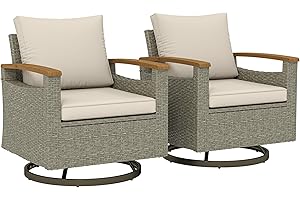Outsunny Patio Outdoor Swivel Chairs Set of 2, PE Rattan Patio Wicker Chair with 360° Rotating, Soft Cushions, Steel Frame, W