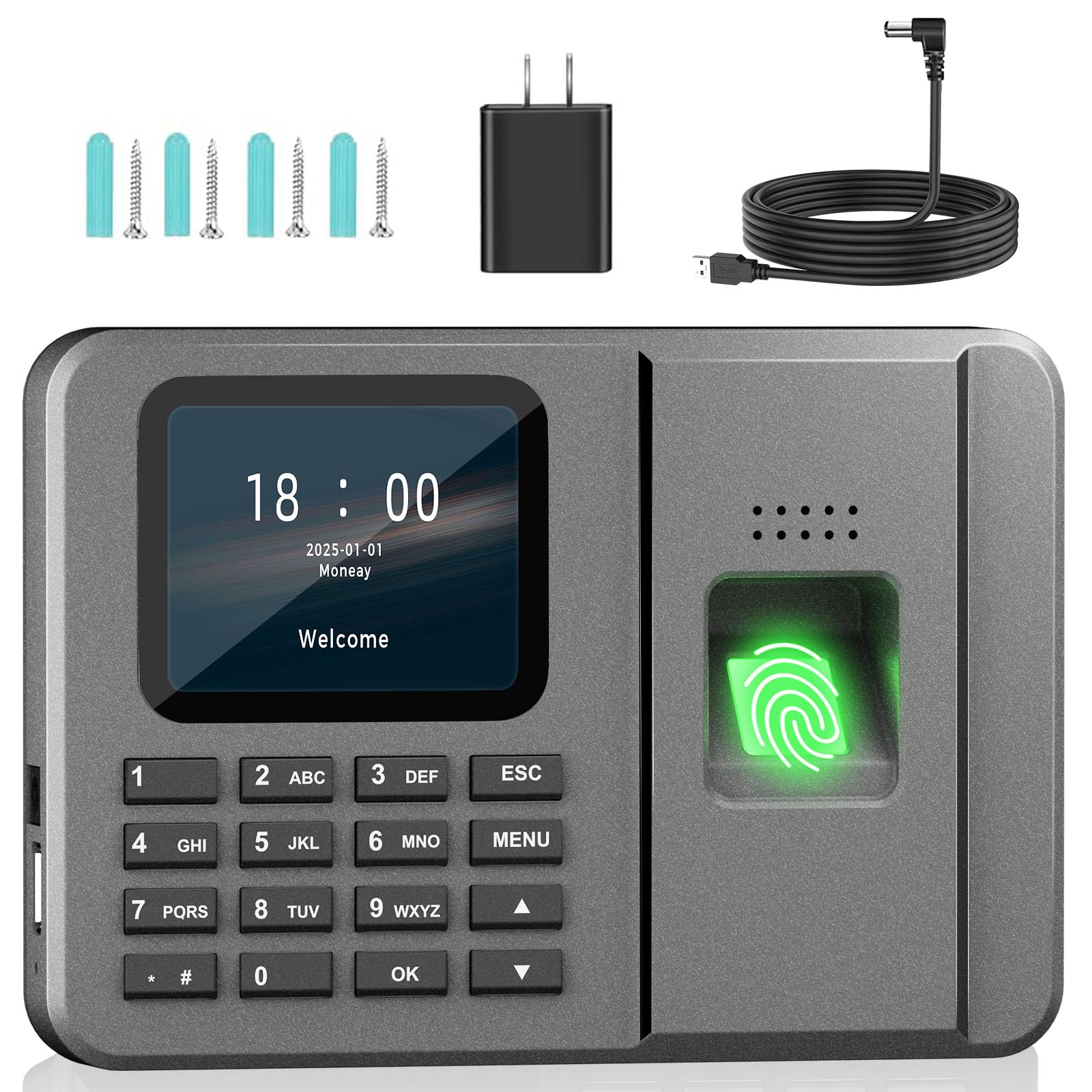 Photo 1 of FIONOFY Time Clocks for Employees Small Business, Fingerprint + PIN, Clock in and Out Machine for Employees, No Monthly Fee No Software Required, Grey